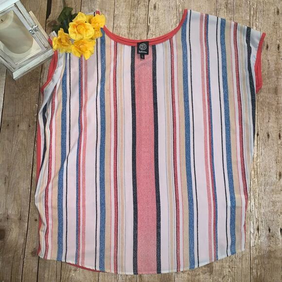 Bobeau Vertical Stripe Cap Sleeve Top - Picture 1 of 6